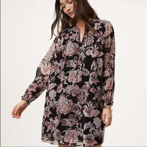 EUC LOFT Floral Paisley Boho Shirt Dress Size SP